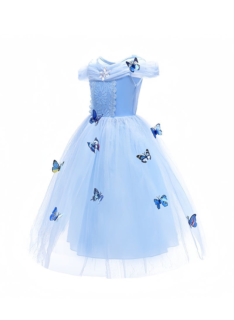 عالم البالونات طقم فستان تنكري رائع للأميرات مع مجموعة إكسسوارات - فستان الأميرة صوفيا وأورورا وسندريلا مع مجموعة إكسسوارات، فستان أزرق أنيق بأكمام منتفخة. - Image 2